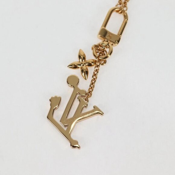 LOUIS VUITTON LVxTM 2 Necklace Super Flat metal Gold Tone LV Auth - Picture 4 of 14